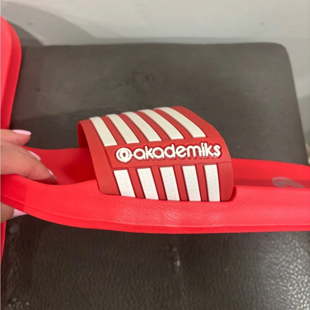 Akademiks Red and White Slide Sandals brand new  #B